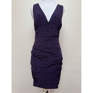 BCBGeneration Ruched Bodycon Mini Dress Purple Black Abstract KVV6H589 Small